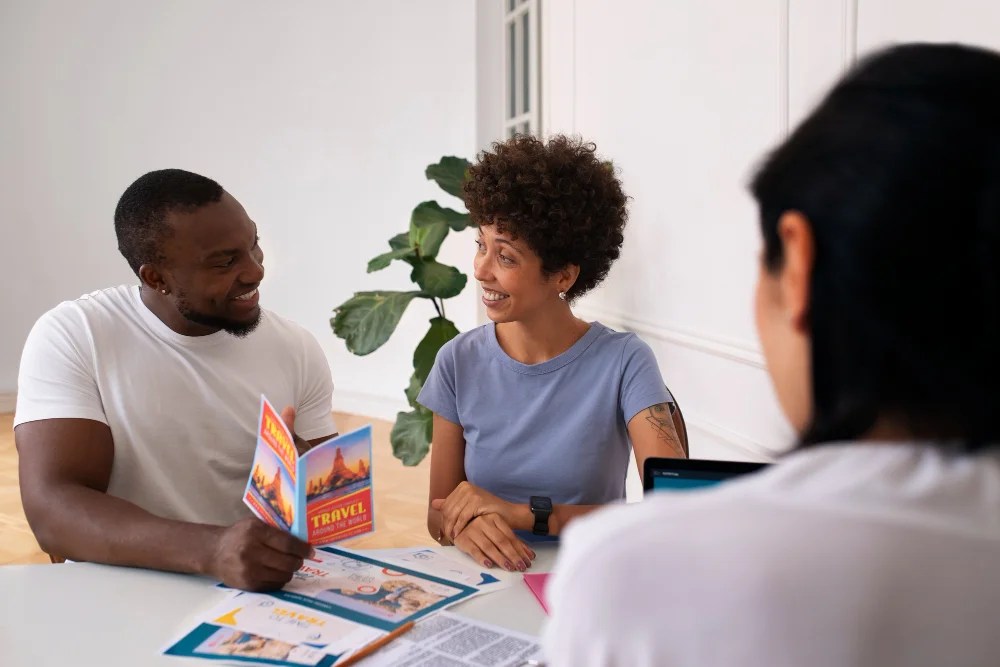 Couple meeting with a BCSS support advocate to review mental health housing assistance resources in Orlando FL